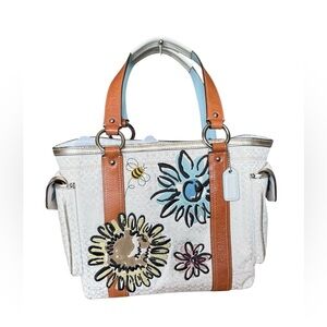 Coach F10870 Bumblebee Flower Signature Floral Handbag Tote Purse RARE